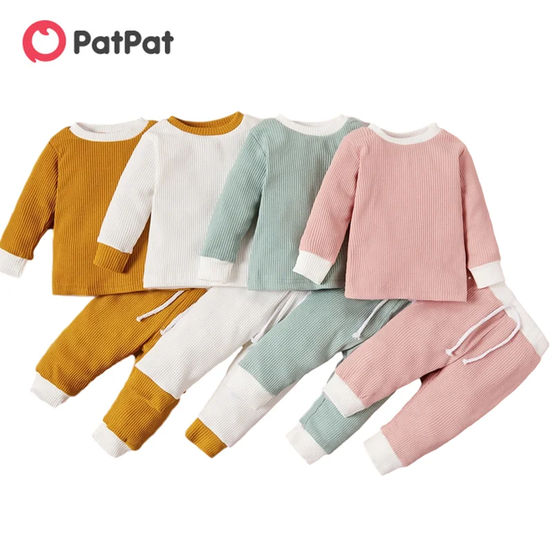 

PatPat New Autumn and Winter Patchwork Baby Girl Sweet Baby's Sets Color Block Baby Girl Home Clothes