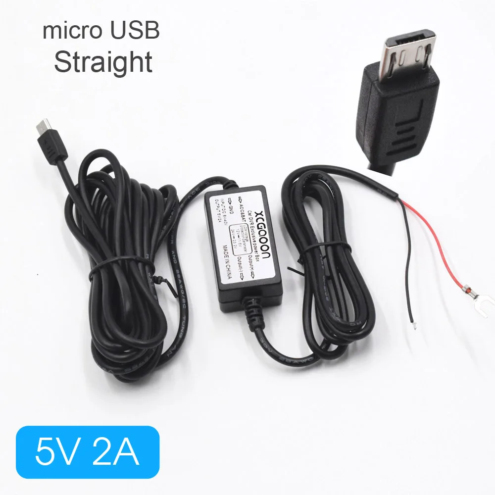 Micro Straight XCGaoon DC 12 В до 5 В 2 а 3,5 м автомобильный зарядный кабель мини/микро USB жесткий провод шнур автоматическая зарядка для видеорегистратора автомобиля DVR - Название цвета: Micro Straight