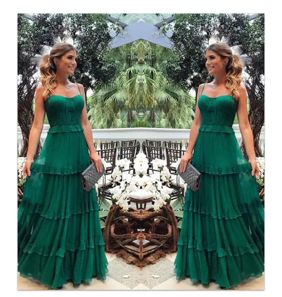 Зеленое элегантное вечернее платье летнее женское шифоновое с рюшами без