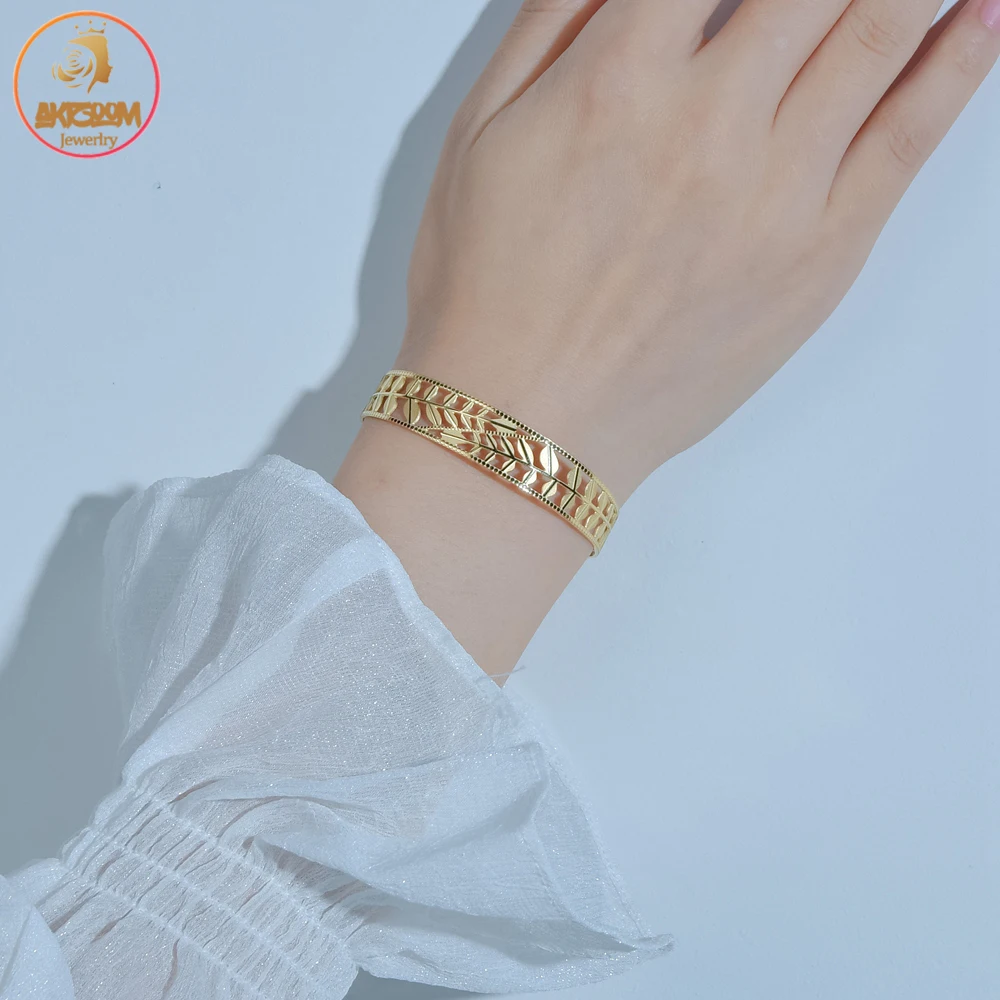 Akizoom Корейская версия Instagram Открытый браслет с листьями женский из нержавеющей