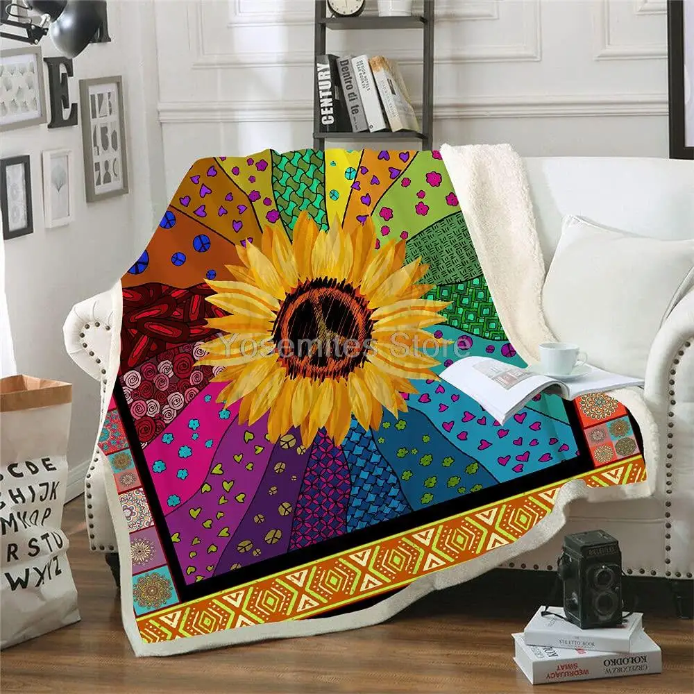 

Peace Sign Blanket Soft Microfiber Sherpa Throw Blanket for Kids Adults Plush Fleece Hippie Sunflower Throw Blankets for Couch S