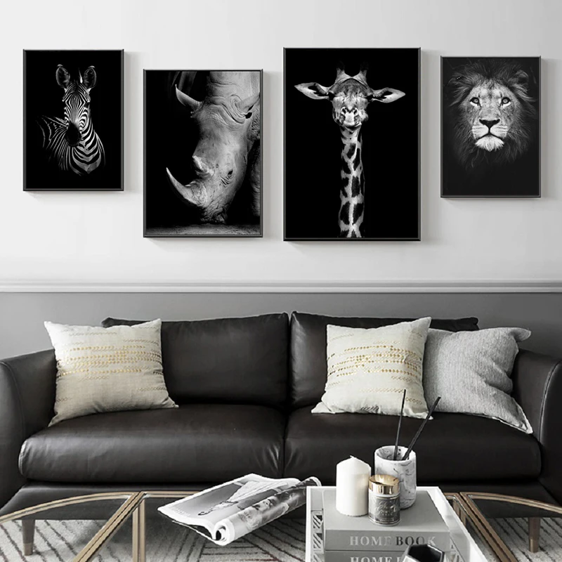

Africa Wildlife Animals Black and White Lion Giraffe Posters and Prints Wall Canvas Paintings Wall Art Pictures for Living Room