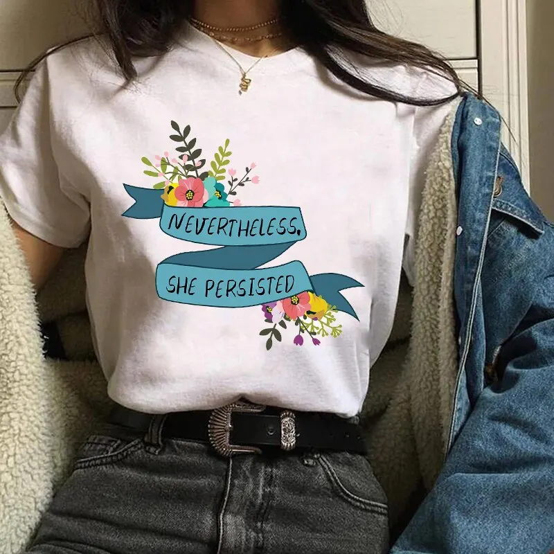 

Nerverthless She Persisted Letter T-shirts for Women Cartoon Girl Power Clothing Lady Tshirt Print Graphic T Shirt female Tops