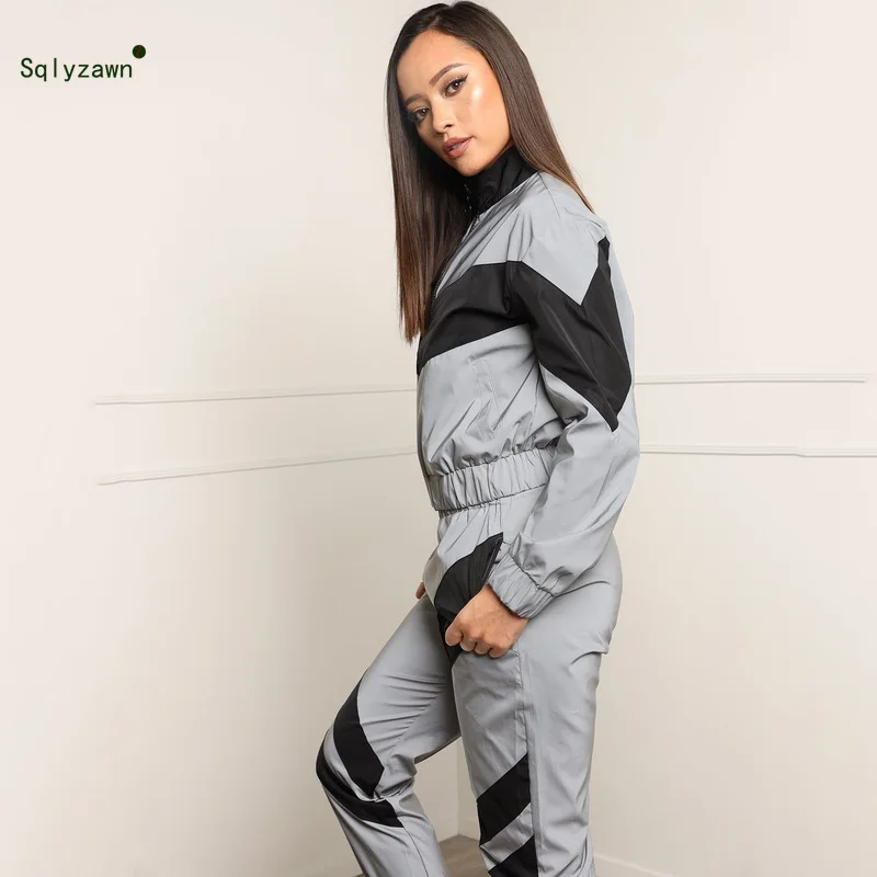 Женский светоотражающий спортивный костюм розовая одежда в стиле колор блок