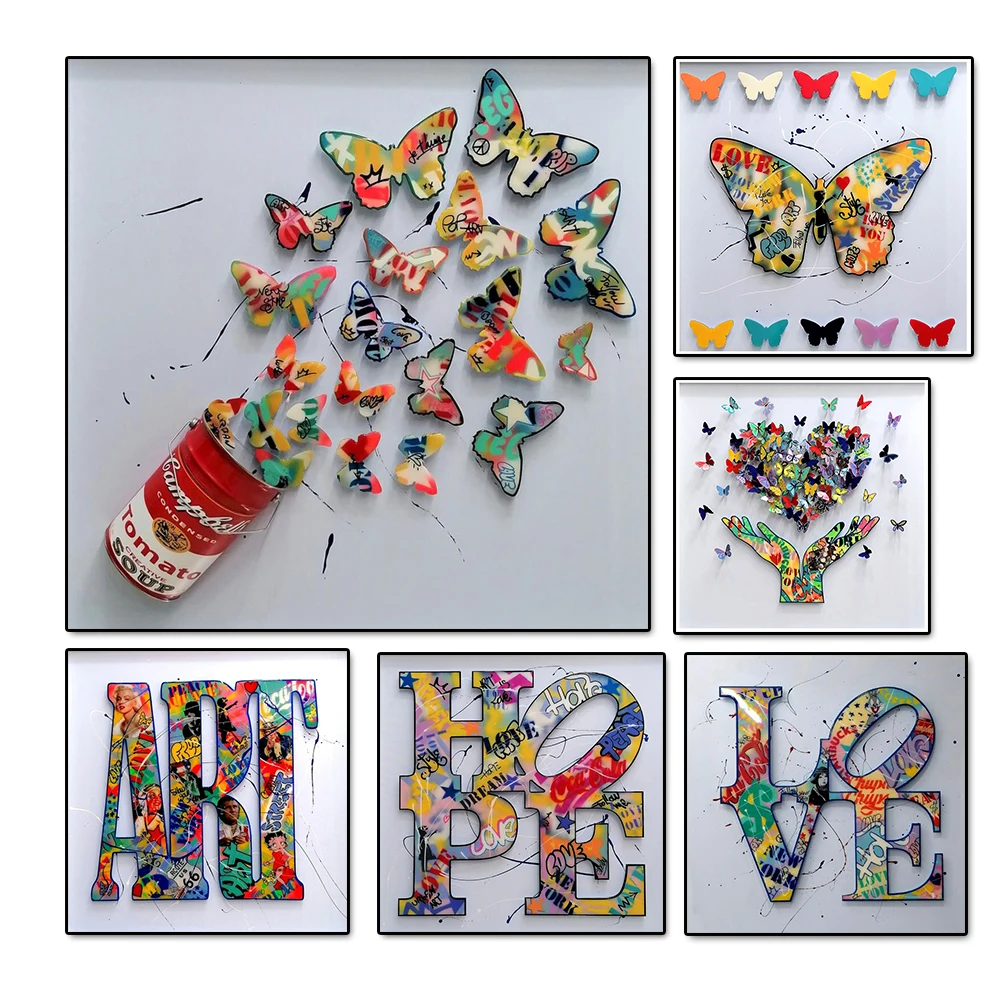 

Abstract Word Art Hope Love Butterfly Art Oil Painting Graffiti Poster and Print Nordic Home Decoration Canvas Wall Art Painting