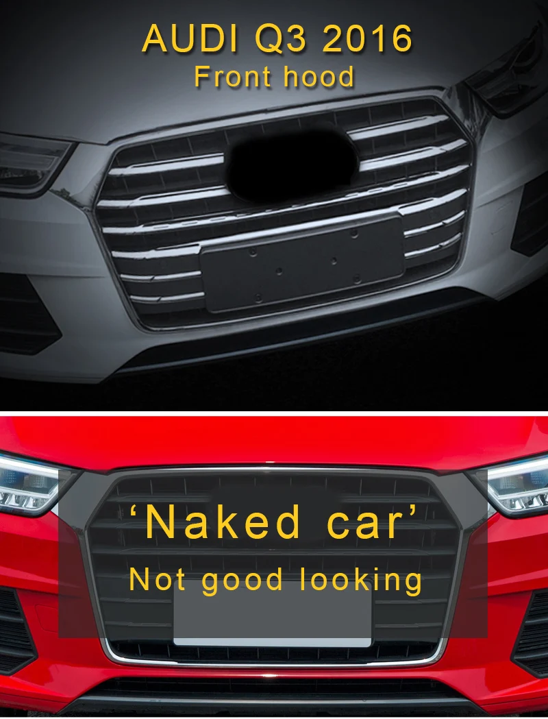 Для Audi Q3 8U автомобильный Стайлинг передний капот средний бампер Решетки Решетка наклейка накладка внешний аксессуар