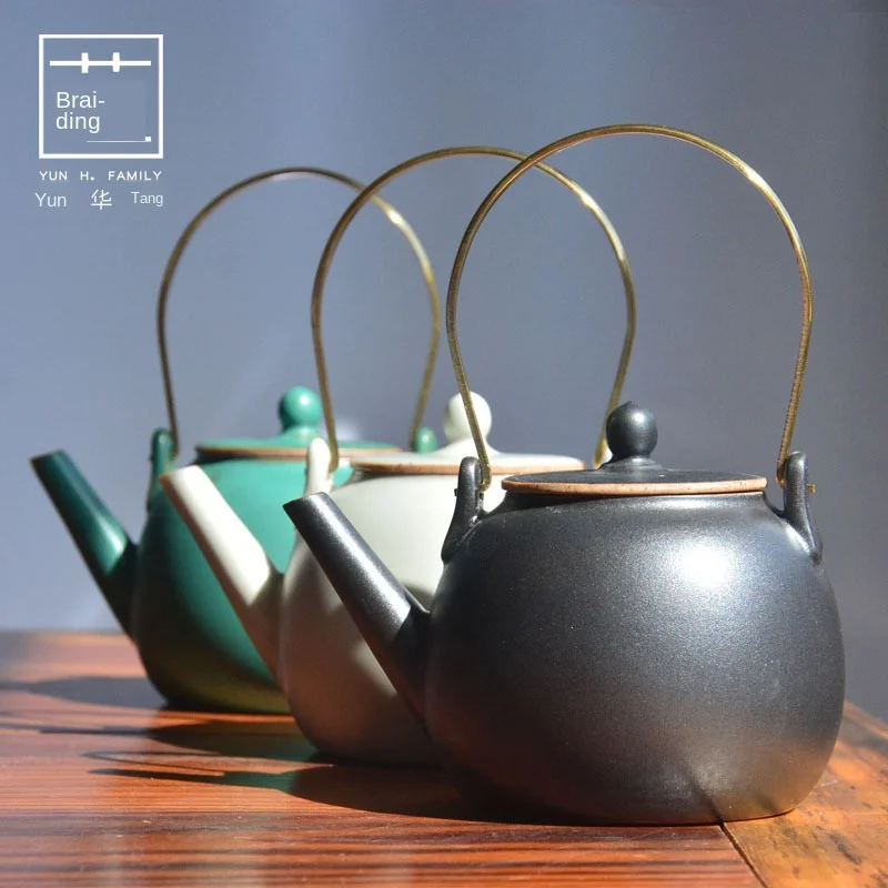 

Loop-handled Teapot Creative Handmade Kiln Baked Retro Stoneware Teapot Ceramic Tea Pot China Tea Tea Set Siteel Kettle Tea Pot