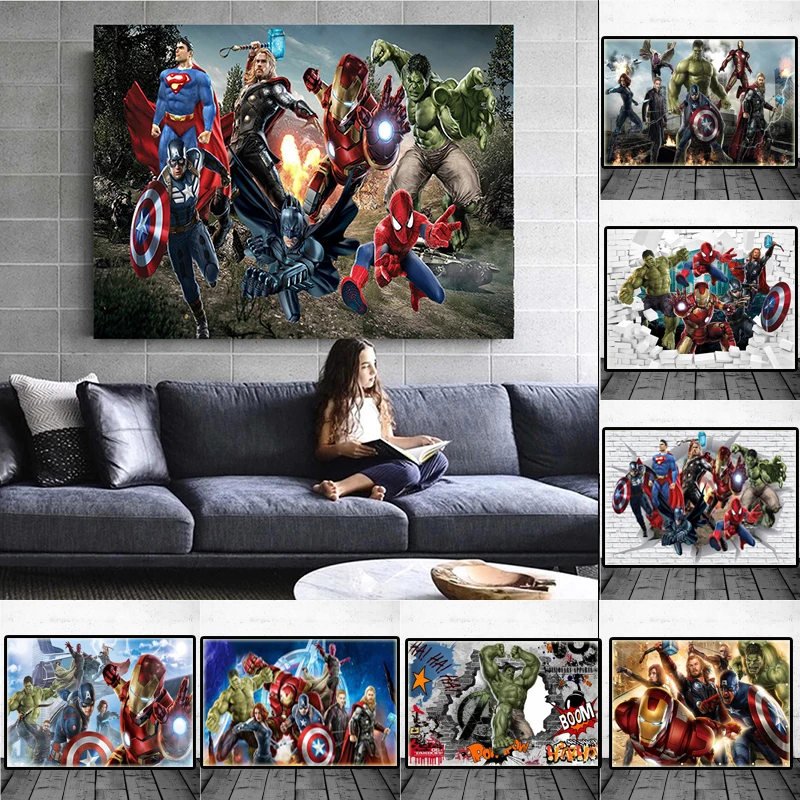 

Marvel Avengers Anime Poster Captain America Hulk Iron Man Thor Room Decoration Wall Art Print MoviePicture Canvas Painting Gift