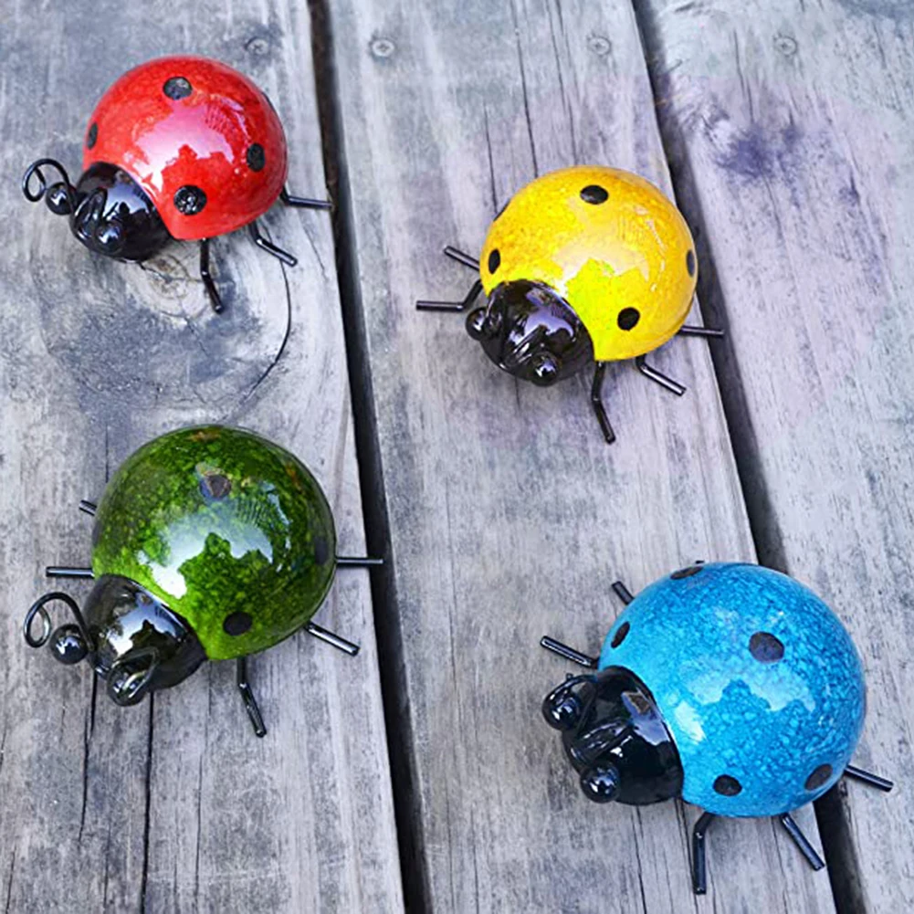 

4PCS Metal Lady bugs Garden Fence Wall Art Decoration Outdoor Wall Sculptures Beautifully bling color Perfect gift