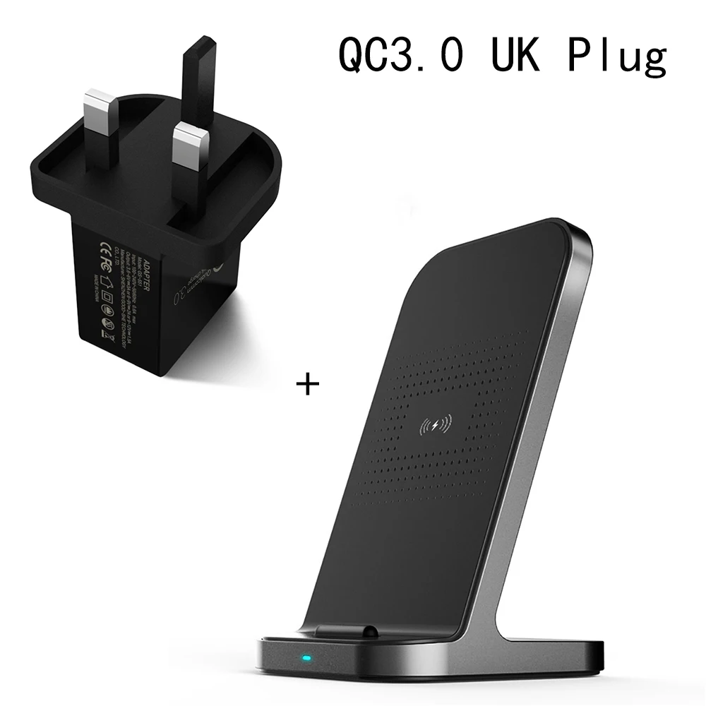 Black UK QC3.0 Ascromy беспроводной держатель телефона Подставка зарядное устройство 10 Вт для samsung Galaxy S10 S9 S8 Plus s10E S10+ S7 S6 Edge Plus cargador inalambrico - Тип штекера: Black UK QC3.0