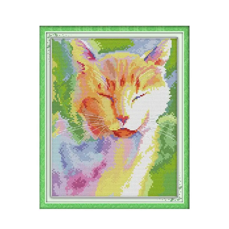 Joy Sunday Набор для вышивки крестиком акварель Кот на солнце 14CT 11CT наборы DIY