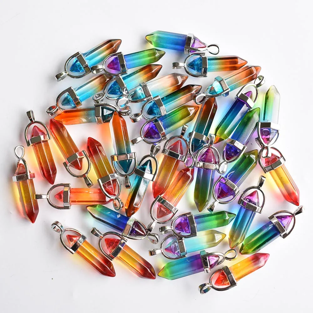 

New Fashion glass colorfull pillar Point charm pendants for jewelry pendants making 24pcs/lot Wholesale free shipping