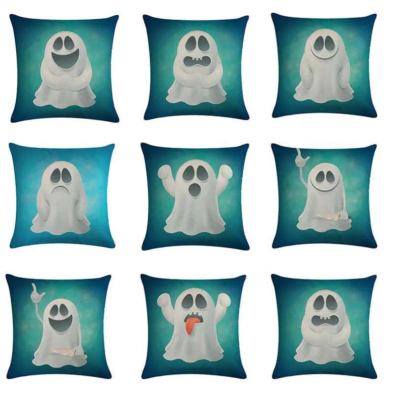 

Чехлы для подушек с мультяшным призраком, Классические Чехлы для геймерского стула, праздничный хлопковый льняной Чехол 45x45 см, милый чехол ...