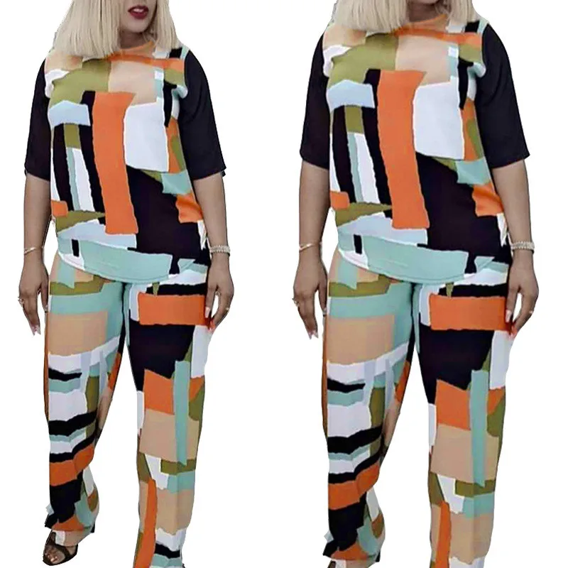 Летний комплект из двух предметов для женщин наборы размера плюс Комплект топ и