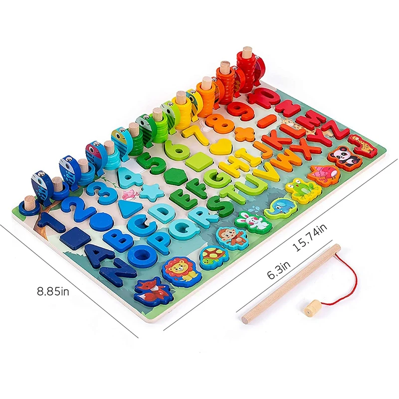 

Wooden Educational Fishing Log Board Shapes Sorter Stacker Game Colorful Game for Kids Gifts Toys Gift