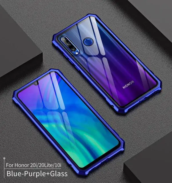 Для huawei Honor 20 чехол Honor 20 Lite бампер металлическая алюминиевая рамка крышка со стеклянной задней крышкой жесткий чехол для huawei 20 Pro чехол s - Цвет: Honor 20Lite Blue