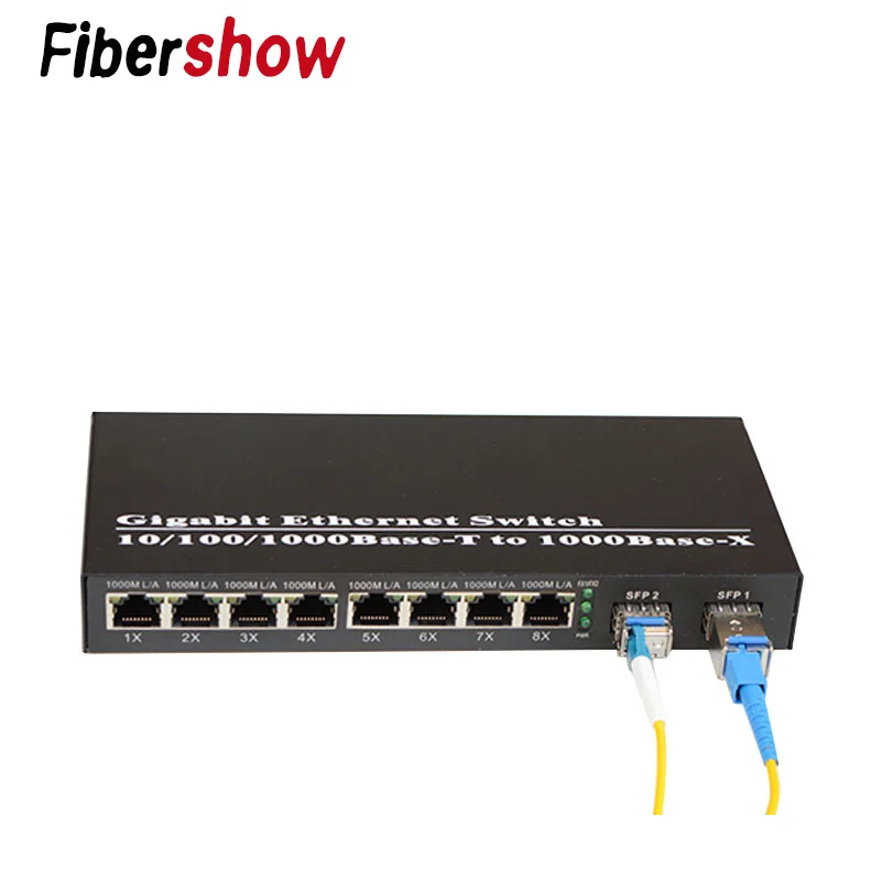ГБ, оптический оптоволоконный коммутатор ethernet волоконно-оптический медиаконвертер 2 порта SFP волокно с 8 rj45 10/100/1000 м
