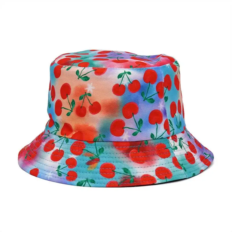 

2021 four seasons Cotton fruit cherry print Bucket Hat Fisherman Hat outdoor travel hat Sun Cap Hats for Men and Women 458