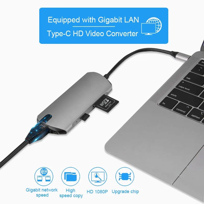 Basix USB C концентратор Многофункциональный usb хаб Type сплиттер USB3.0 HDMI compatibeRJ45 PD для
