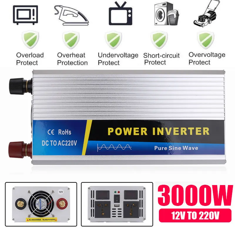 DC 12 В к AC 220 чистая Синусоидальная волна преобразователь выход автомобильный