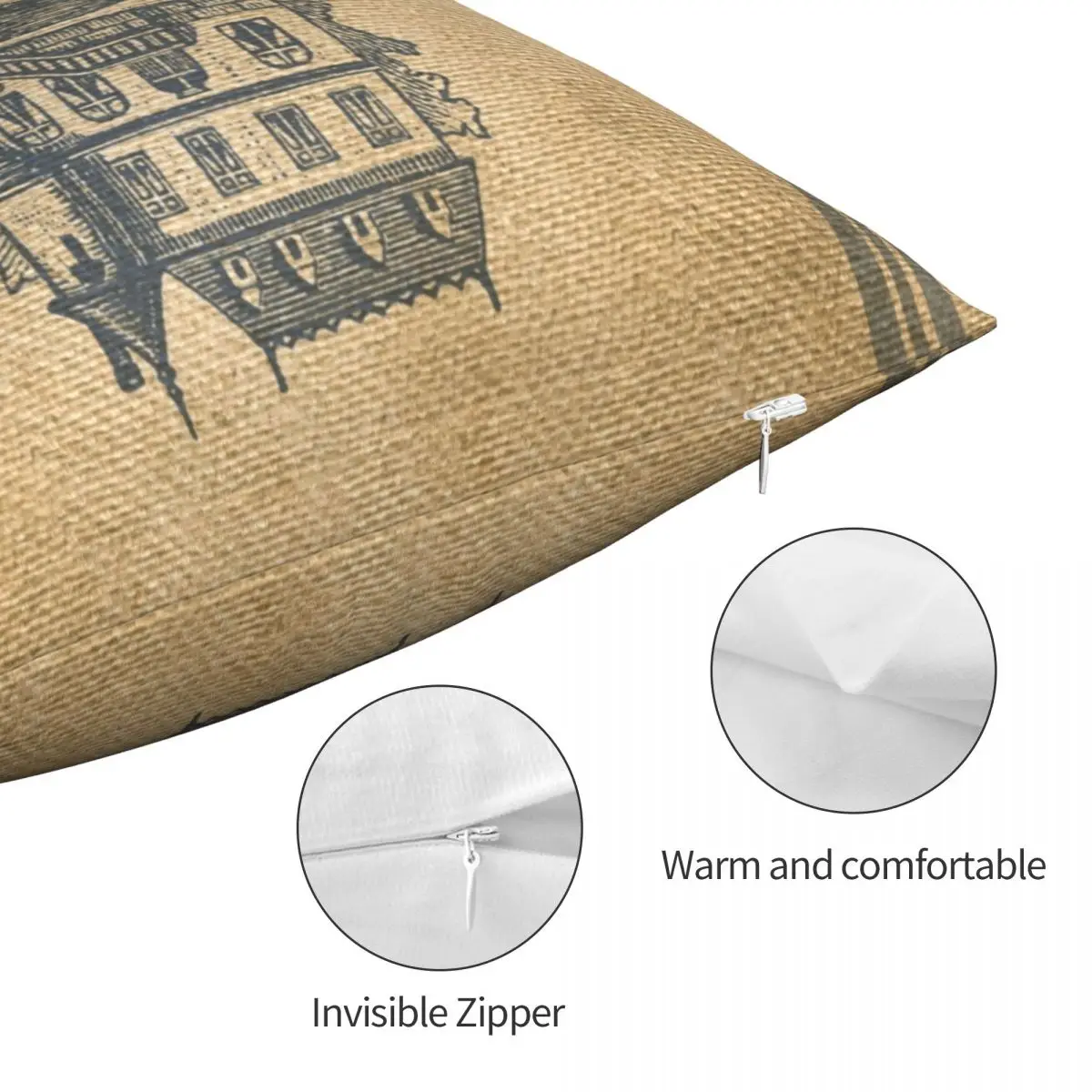 Vintage Burlap French House Design Square Pillowcase Polyester Linen Velvet Zip Decor Pillow Case Room Cushion Cover 18&quot |