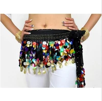 golden coins shining colorful sequin bead belly dance hip scarf wrap belt hot sale wholesale