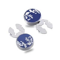 new blue tree vine enamel silver button cover for tuxedo business formal shirts 17 5mm one pair