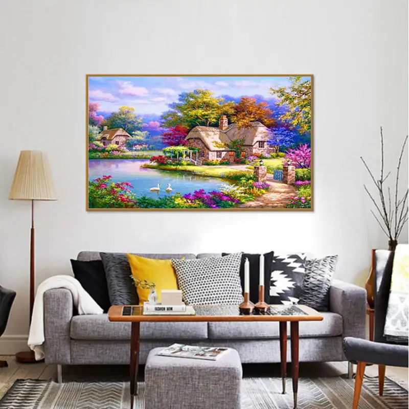 Полностью квадратная дрель Алмазная вышивка дачный пейзаж 5D Сделай Сам Живопись