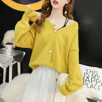 spring autumn short solid color knitted cardigan womens 2021 new korean fashion petal sleeve all match sweater coat femme a799