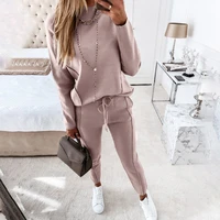 woman tracksuit turtleneck sweatshirt drawstring pants suit female tracksuits 2021 spring casual long sleeve pullover sports set