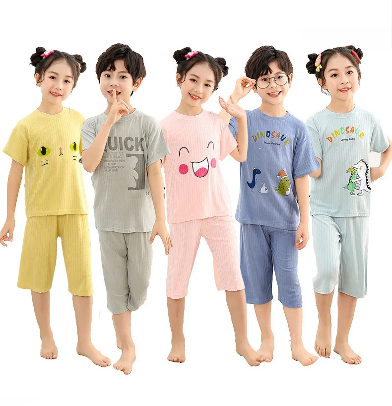

2-14 Yrs Girls Short sleeve set summer Outfits Boys Girls T-shirt Shorts Pajamas Thin Breathable Pyjamas children Sleepwear
