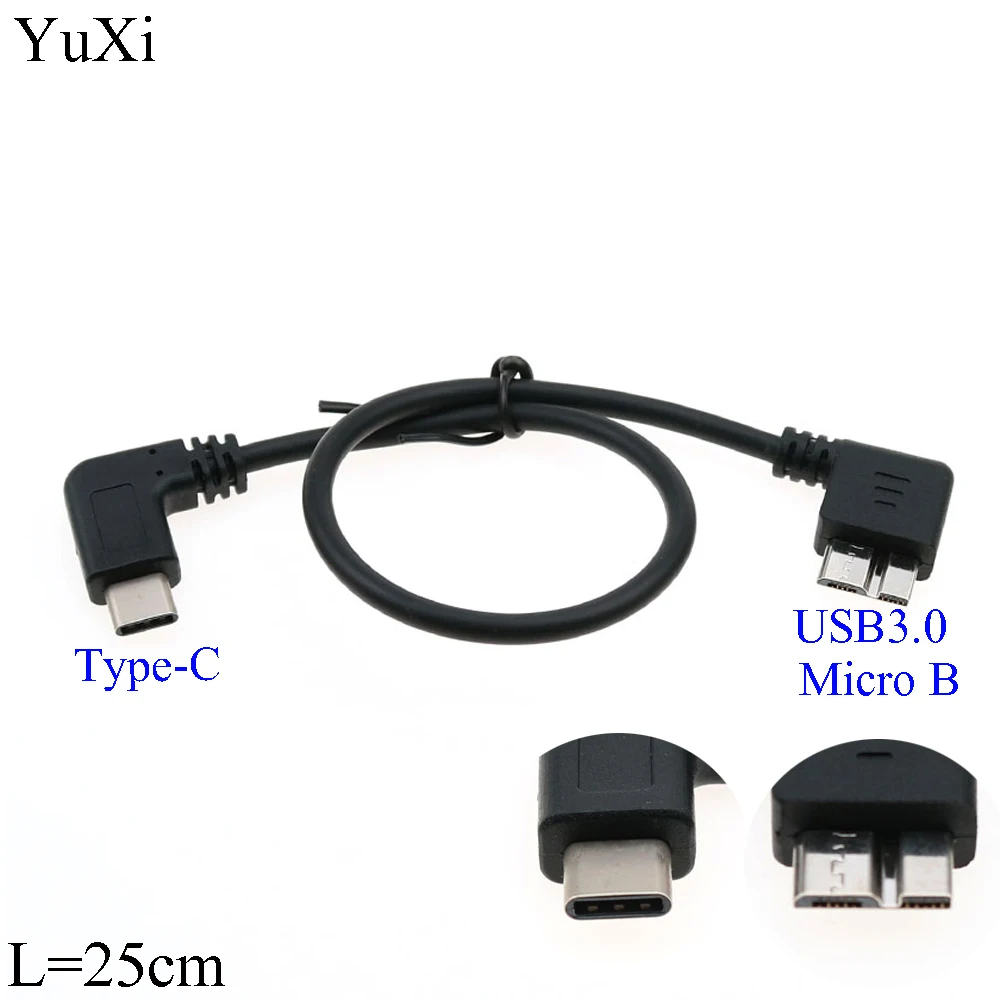 YuXi 90 градусов USB 3.0 Type C к 3 1 Micro B кабельный разъем для жесткого диска смартфона