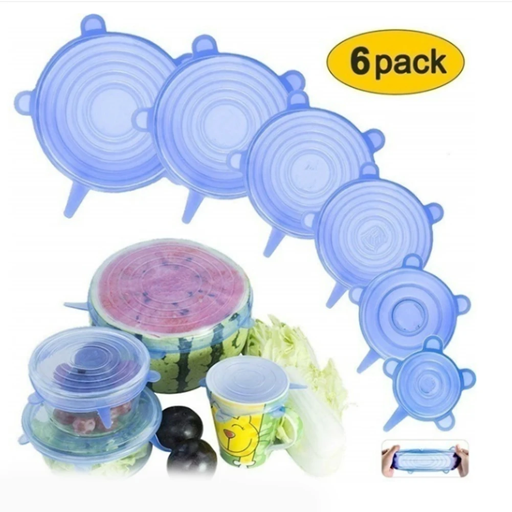 

3/6/12Pcs Silicone Stretch Lids Kitchen Tools Accessories Reusable Food Wrap Sealed Cover Keep Fresh Stretchy Bowl Canning Cover
