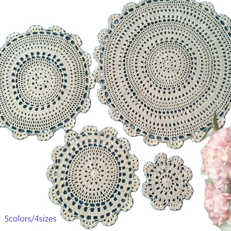 

HOT lace cotton table place mat cloth crochet placemat tea coffee round pad wedding dining plate coaster cup mug doily kitchen