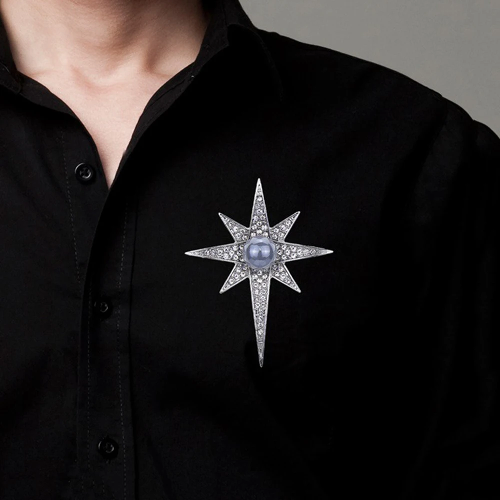 Fashion Brooches New Star Men and Women Boutonniere Pearl Badge Shirt Jacket Jewelry Accessories Alloy Clothes Brooch Pin | Украшения и