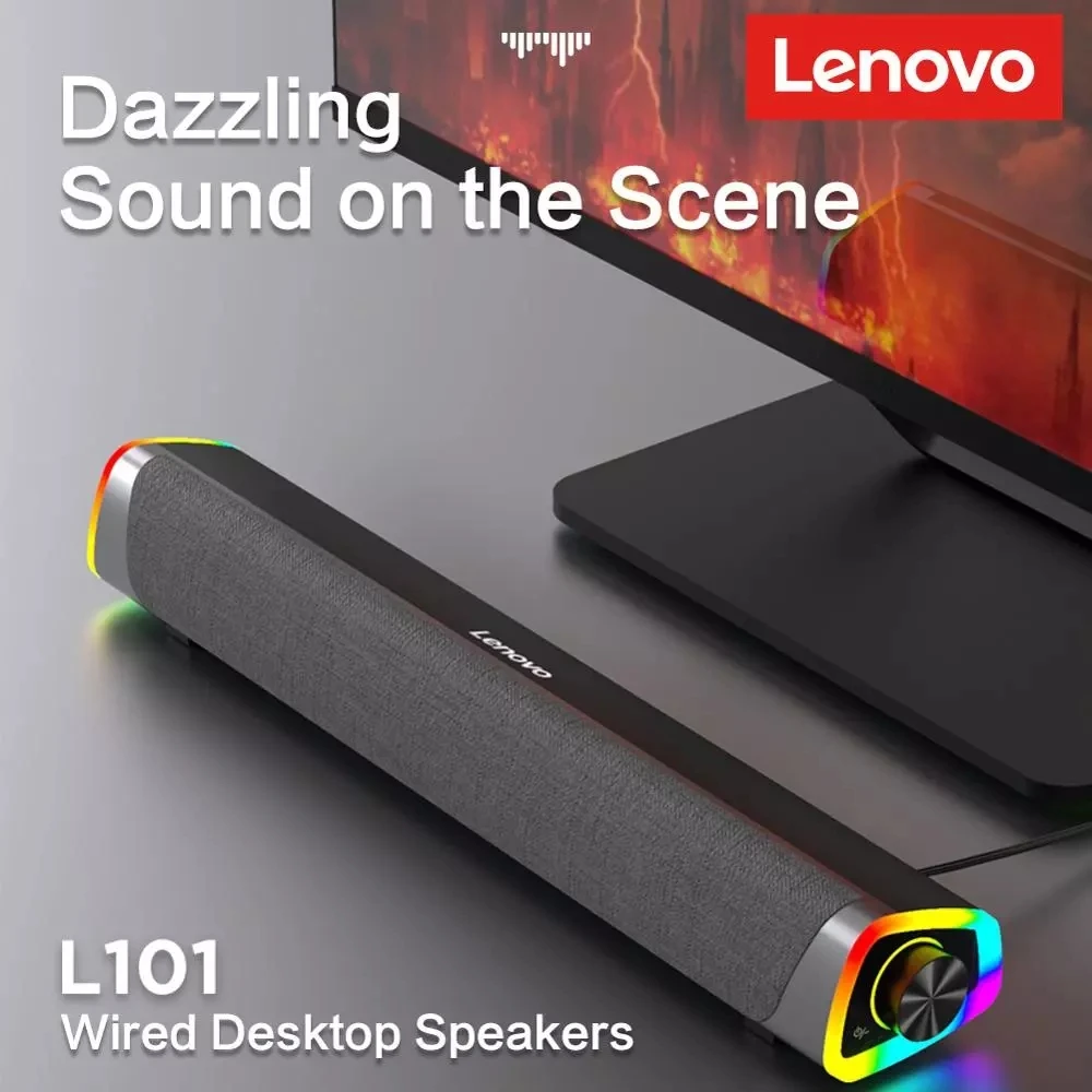 

Lenovo L101 Computer Soundbar Dual Speaker Stereo Music Surround Speaker Macbook Notebook Computer Subwoofer LED Lighting White