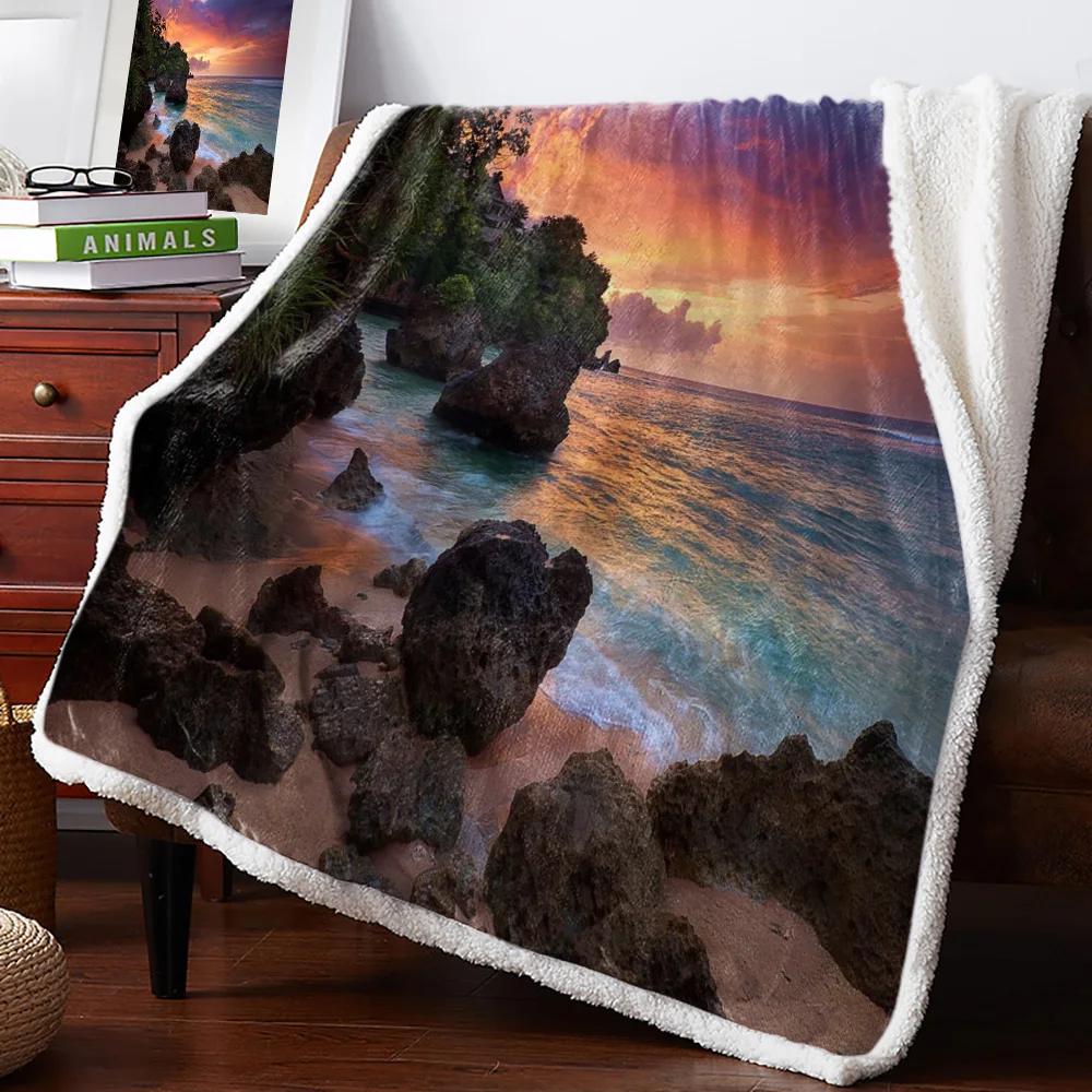 Пляжное закатное желтое синее одеяло цветочное флисовое для детей девочки на