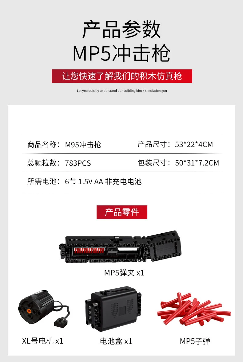 

MOULD KING The Motorized Block Gun MP5 Submachine Gun Model Building Blocks Bricks Kids Educational DIY Toy Christmas Gifts
