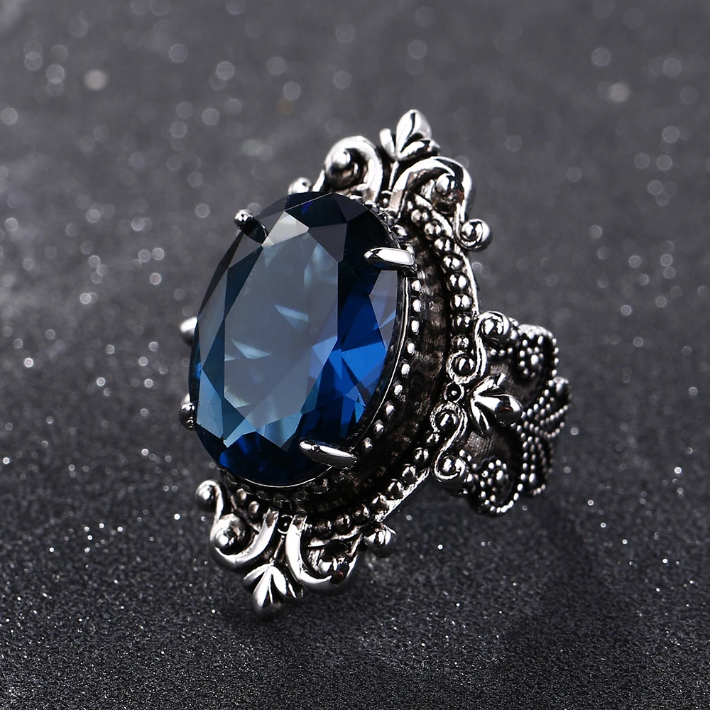 Bague Ringen Новое поступление винтажное большое овальное сапфировое Gemstome кольца для мужчин и женщин 925 пробы Серебряное кольцо юбилей вечерние подарки