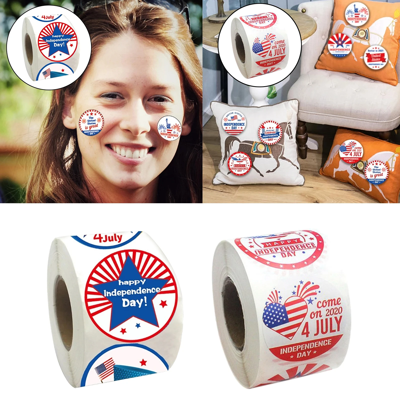 

500pcs July 4th Sticker Roll Adhesive Tape Party Supplies Sealing Labels