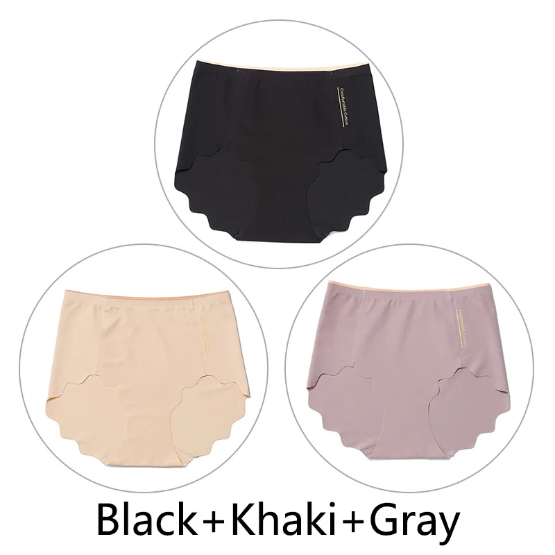 Black Khaki Gray 3 шт., Мягкие Бесшовные трусы, женские сексуальные трусики с оборками, женское Ультра тонкое нижнее белье, женские L-XXL, большие размеры, нижнее белье, новинка - Цвет: Black Khaki Gray