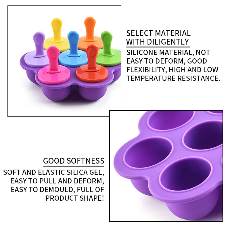 

7 Cells Ice Cube Molds Kitchen Tools DIY Ice Cream Mold Lolly Mould Popsicle Maker Platsic Randomly Color Summer Accessories