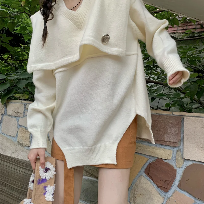 Женский трикотажный свитер Harajpoo однотонный Однотонный с V-образным вырезом