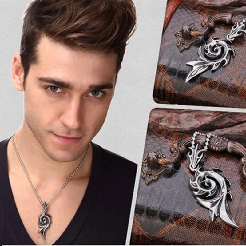 

24 Pcs/Lot Simple Antique metal Color 66*35mm Big Flame Pendant Necklace 60Cm Chain Dragon Pendant Necklace Bulk Wholesale