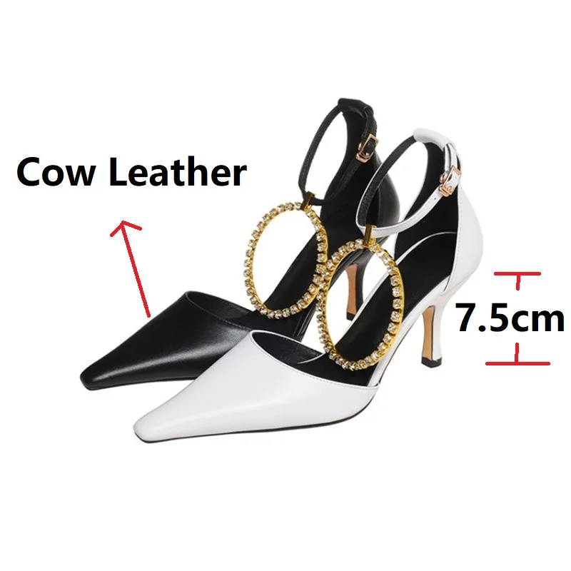 

2021 Spring Summer High Quality Natural Genuine Leather High Heels Shoes Women Big Crystal Rhinestone Brand Party Wedding Pumps