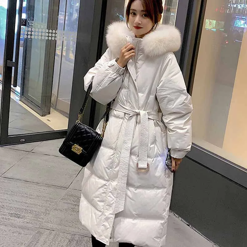 

Luck A Thick Coat Winter Coat Women Clothes Korean Faux Fur Collar White Duck Down Fur Coat Hooded Warm Down Jackets Outwears