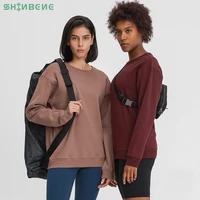 shinbene fleece cozy outdoor sport long sleeve sweatshirts women relaxed fit hip length leisure fitness gym pullover workout top