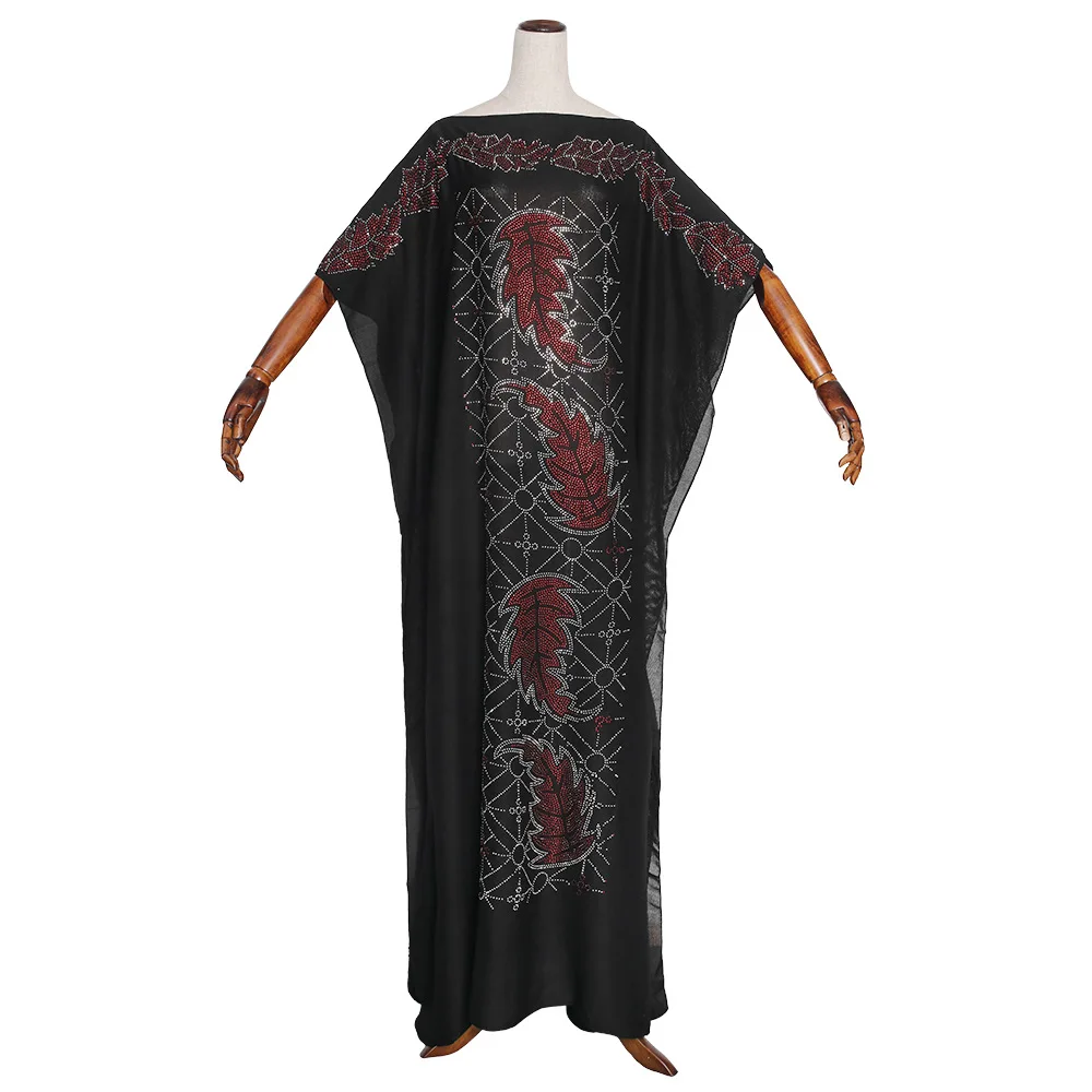 

African Dress 2020 New African Women's Bat Sleeve Horizontal Neck Printed Double-Sided Hot Drilling Dress with Lining