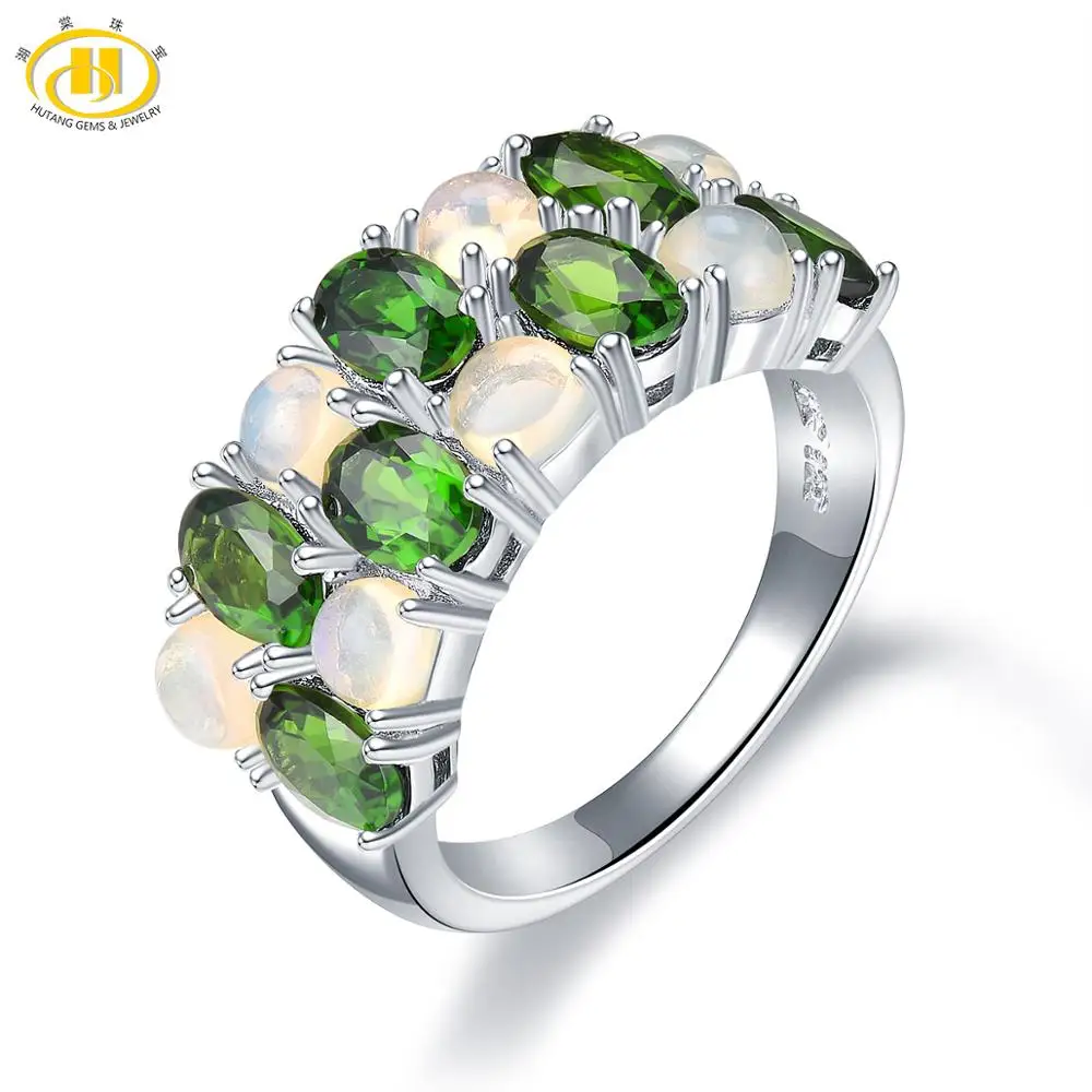 

Женское кольцо с опалом Hutang, из серебра 925 пробы с натуральным зеленым драгоценным камнем, обручальные кольца из диопсида, элегантные ювелир...