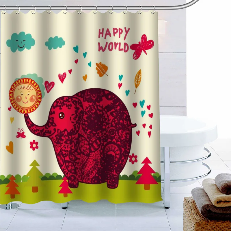 

Nice Elephant Art Animal Shower Curtain 12 Hook Polyester Fabric 3D Printing Bathroom Curtain Waterproof Bath Curtain Decor